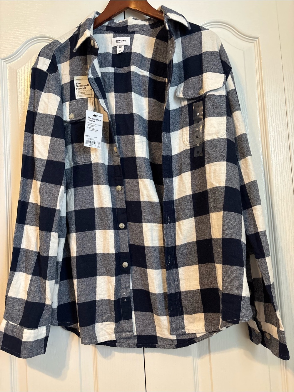 Sonoma Navy and White Buffalo Check Button-Down Shirt
